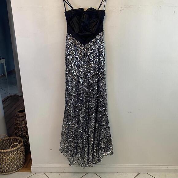 SEAN COLLECTION black and silver sequin maxi strapless dress - Picture 2 of 6